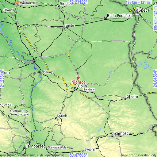 Topographic map of Niemce