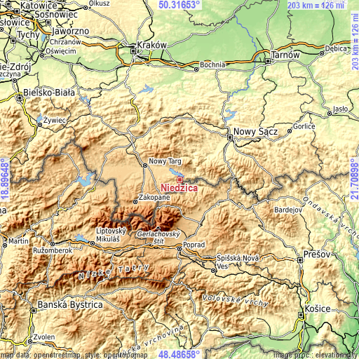 Topographic map of Niedzica