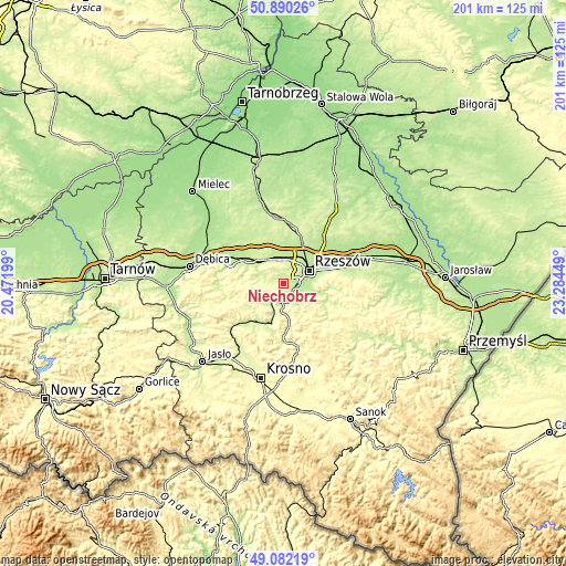 Topographic map of Niechobrz