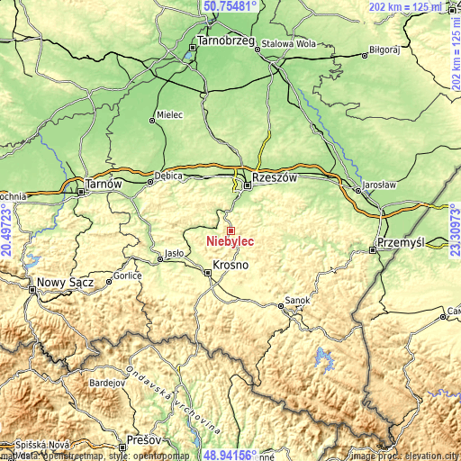 Topographic map of Niebylec