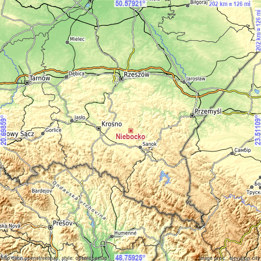 Topographic map of Niebocko