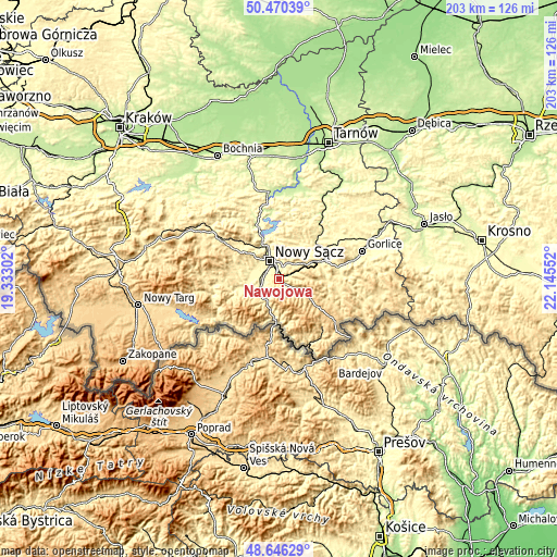 Topographic map of Nawojowa