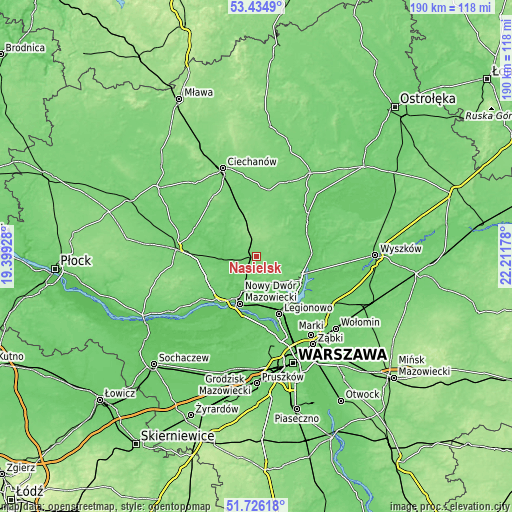 Topographic map of Nasielsk