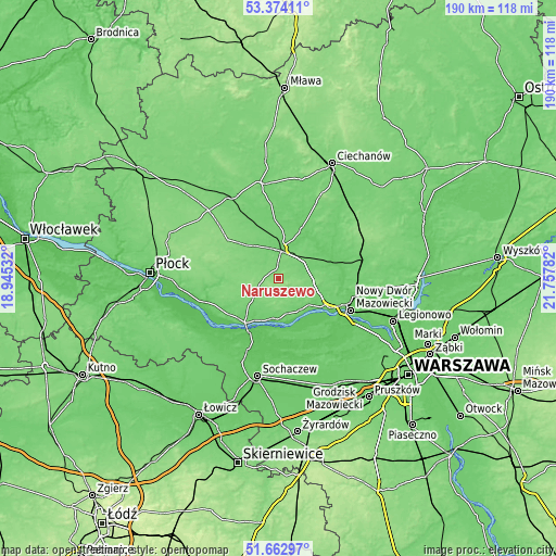 Topographic map of Naruszewo