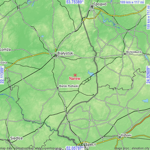 Topographic map of Narew