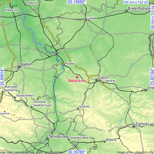 Topographic map of Nałęczów