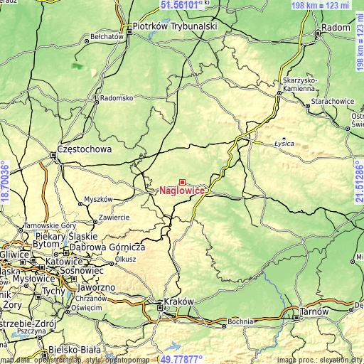 Topographic map of Nagłowice