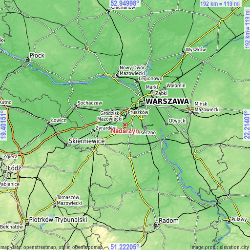 Topographic map of Nadarzyn