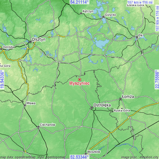 Topographic map of Myszyniec