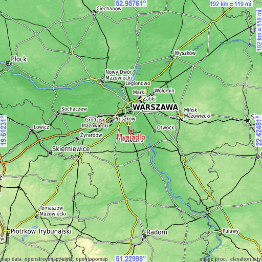 Topographic map of Mysiadło