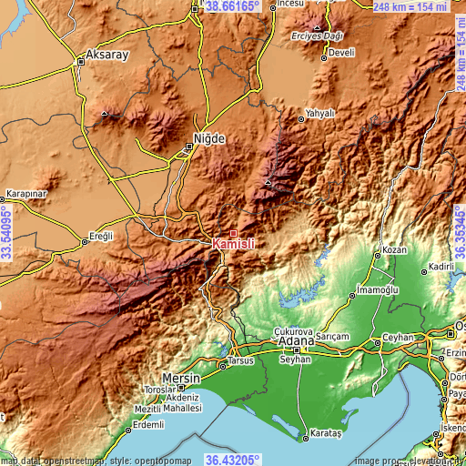 Topographic map of Kamışlı