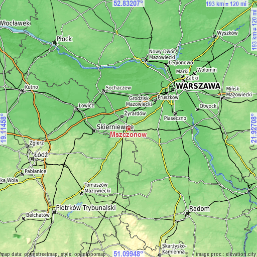 Topographic map of Mszczonów