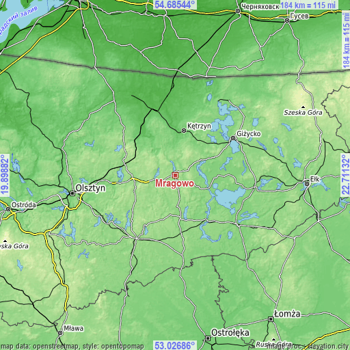 Topographic map of Mrągowo