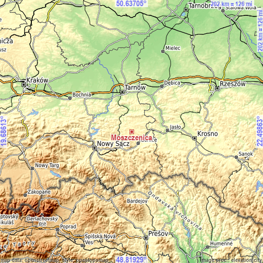 Topographic map of Moszczenica