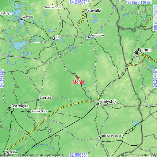 Topographic map of Mońki