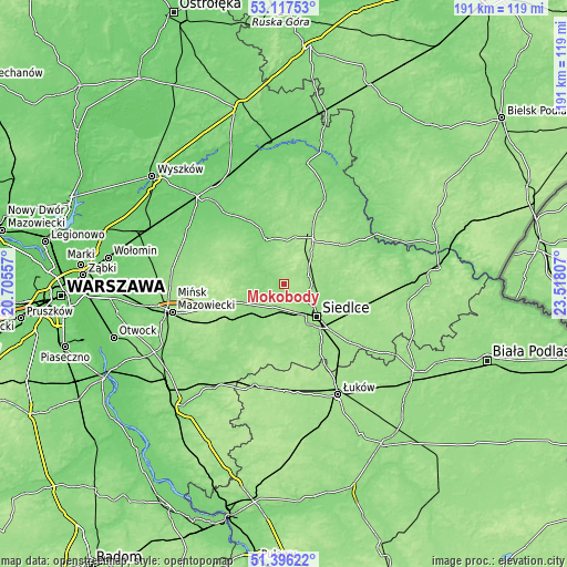 Topographic map of Mokobody