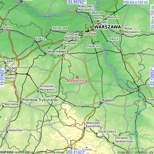 Topographic map of Mogielnica