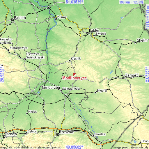 Topographic map of Modliborzyce