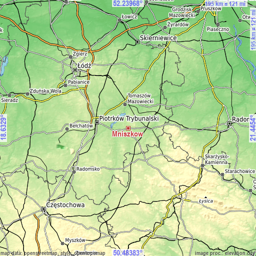 Topographic map of Mniszków
