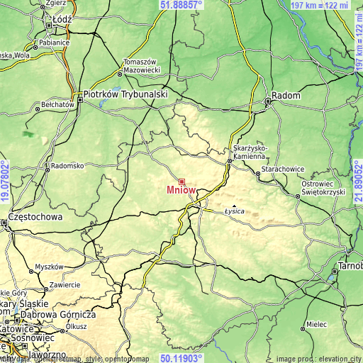 Topographic map of Mniów