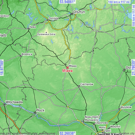 Topographic map of Mława