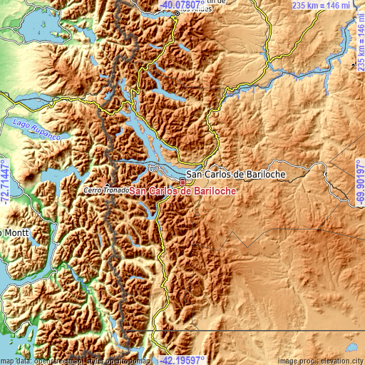 Topographic map of San Carlos de Bariloche