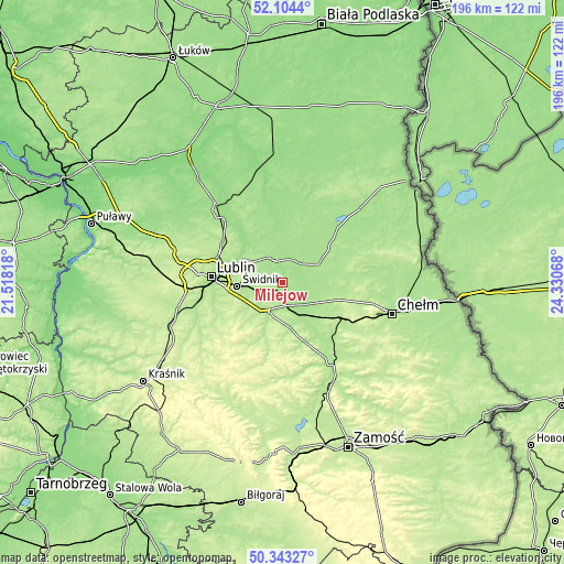 Topographic map of Milejów