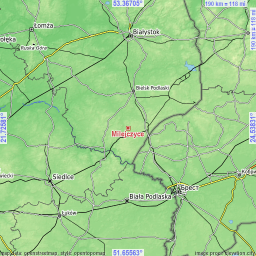 Topographic map of Milejczyce