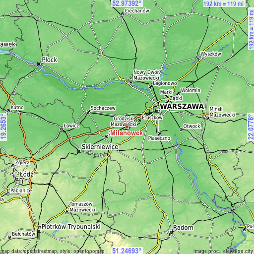 Topographic map of Milanówek