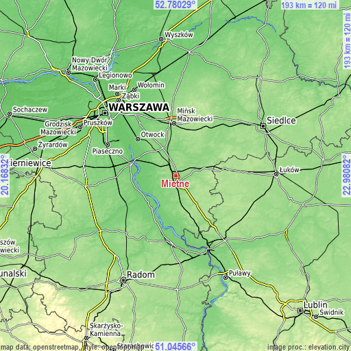 Topographic map of Miętne