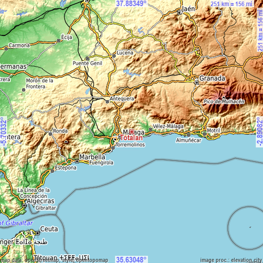 Topographic map of Totalán