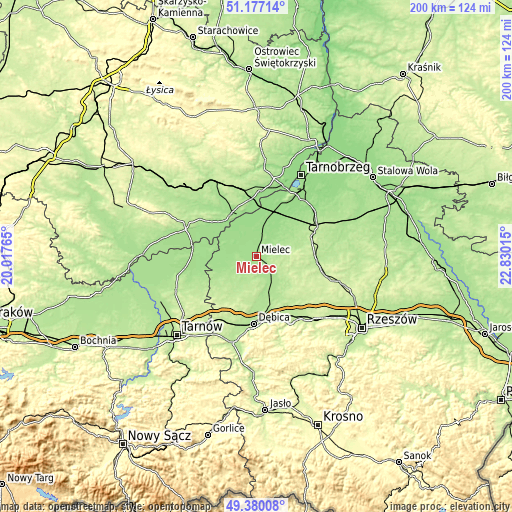 Topographic map of Mielec