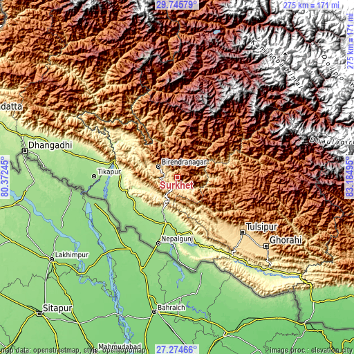 Topographic map of Surkhet