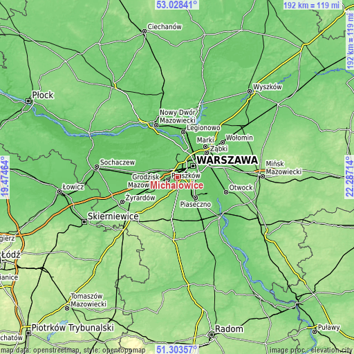 Topographic map of Michałowice