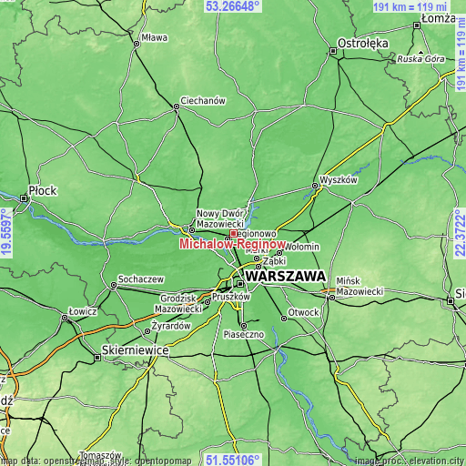 Topographic map of Michałów-Reginów