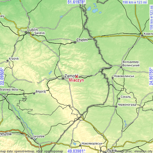 Topographic map of Miączyn