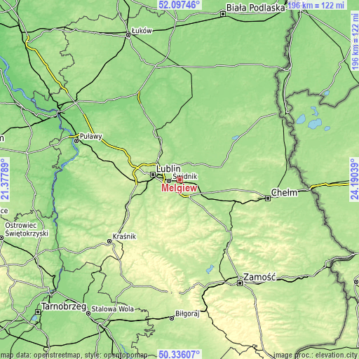 Topographic map of Mełgiew