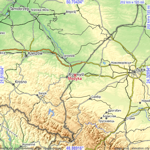 Topographic map of Medyka