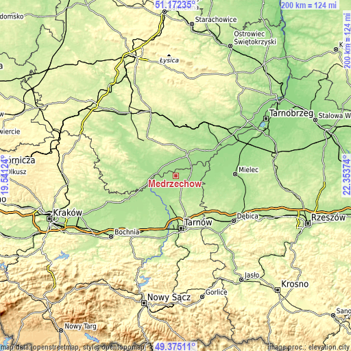 Topographic map of Mędrzechów