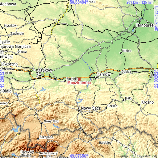 Topographic map of Maszkienice