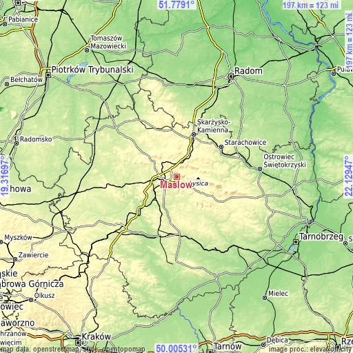 Topographic map of Masłów