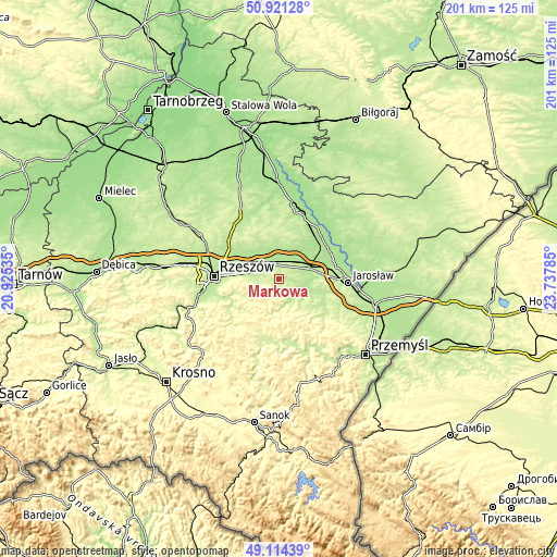 Topographic map of Markowa