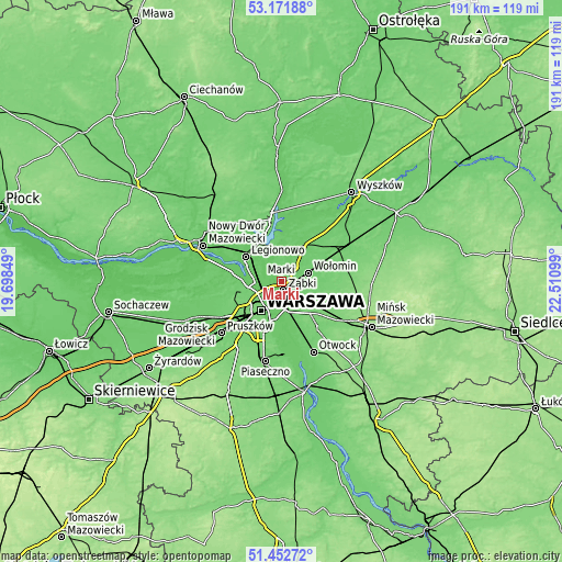 Topographic map of Marki