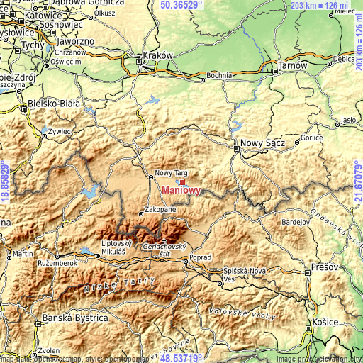 Topographic map of Maniowy