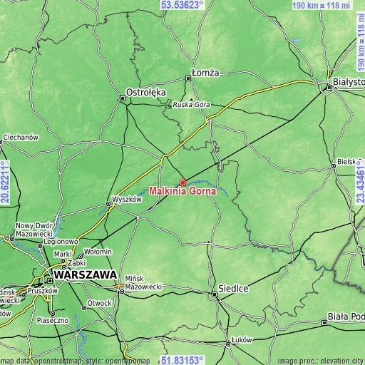 Topographic map of Małkinia Górna