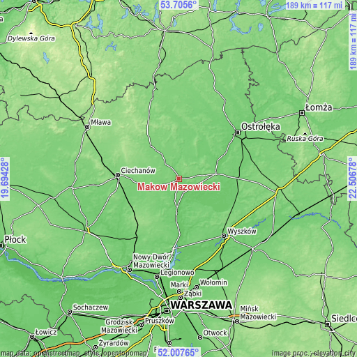 Topographic map of Maków Mazowiecki