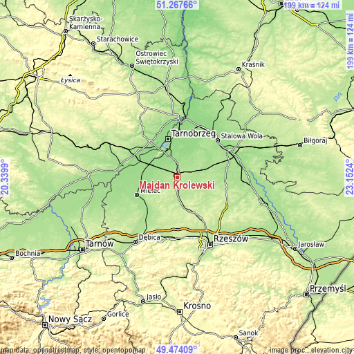 Topographic map of Majdan Królewski