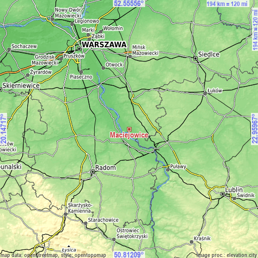 Topographic map of Maciejowice