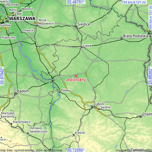 Topographic map of Jeziorzany