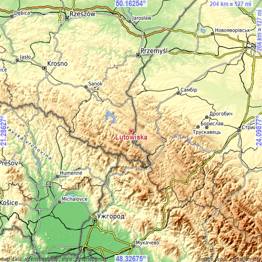 Topographic map of Lutowiska